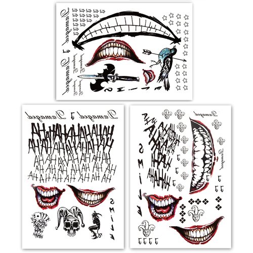 Fake Tattoos, 3-Sheet Men Temporary Tattoo Stickers for Adult Men Halloween Cosplay Costumes and Party Accessories