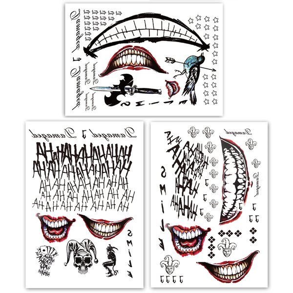 Fake Tattoos, 3-Sheet Men Temporary Tattoo Stickers for Adult Men Halloween Cosplay Costumes and Party Accessories