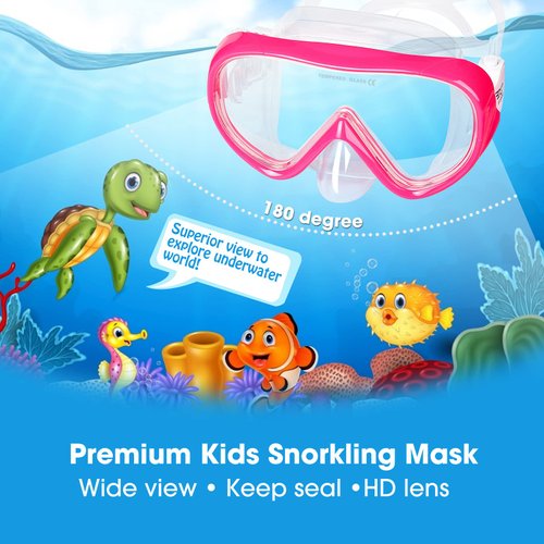 Kids Snorkel Swim Mask, Child Diving Mask Anti-Fog Swim Goggles with Nose Cover for Snorkeling Diving Swimming (Pink)