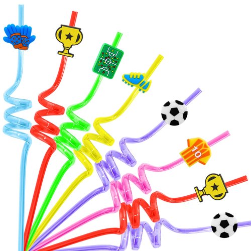 Alomois 24PCs Soccer Themed Drinking Straws for Kids Boys Birthday Party Favors Supplies Decor