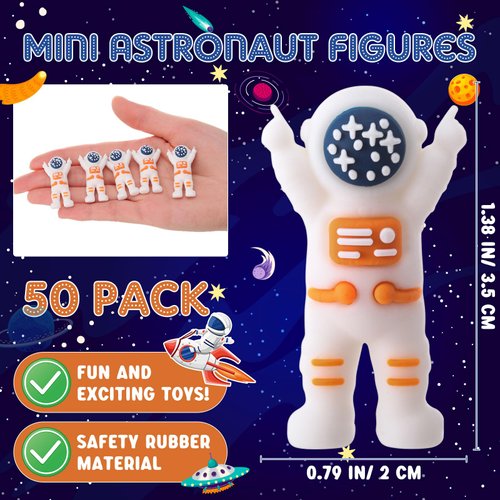 Sonwyoung 50 Pcs Mini Astronaut Figurines Miniature Astronaut Toys Rubber Tiny Astronauts Cake Topper Space Astronaut Party Favors for Christmas Space Birthday Gifts Goodie Bag Piñata Stuffers