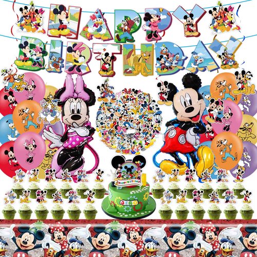 Mouse Birthday Party Supplies, Mouse Birthday Party Decorations Include Banner, Foil Balloons, Tablecloth, Latex Balloons, Stickers, Hanging Swirls, Mouse Party Decorations for Fans