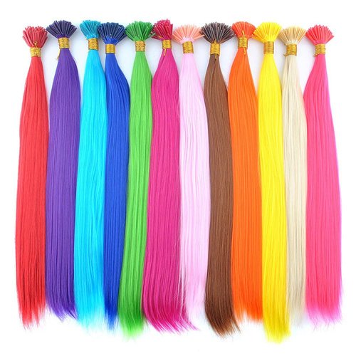 DENIYA Light Blue Synthetic I Tip Keratin Fusion Hair Extensions for Children Mermaid Hair Accessories for Kids Hair Things for Girls (50 Strand for Light Blue)