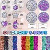 Silver and Magic Purple Holographic Chunky Glitter Cosmetic Body Hair Face Eye Nail for Festival Carnival Concert Beauty Rave Accessories Different Shapes 4 Pots 32g/1.12oz+ Quick Dry Primer Glue Gel