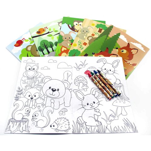 TINYMILLS Woodland Animals Coloring Book for Kids Party Favor Set with 12 Coloring Books and 48 Crayons Cute Forest Creatures Birthday Party Woodland Creatures Party Favor Bag Fillers