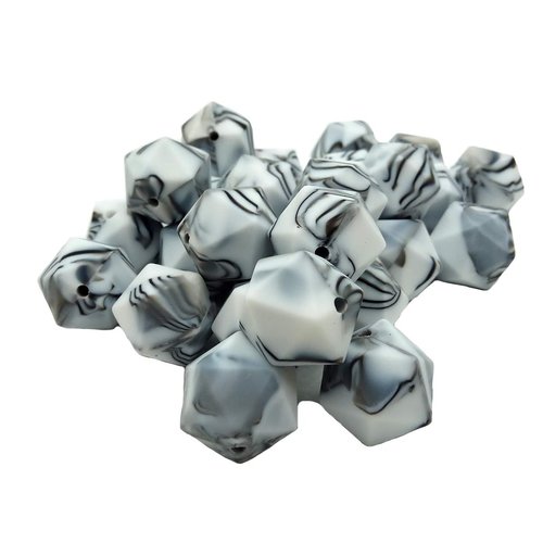 Alenybeby 50pcs 14mm Silicone Polygon Pearl Beads for Pen Silicone Geometric Icosahedron Shape Beads Hexagon Bulk Bead for Keychain DIY Mom Woman Lanyards Craft Jewelry Making
