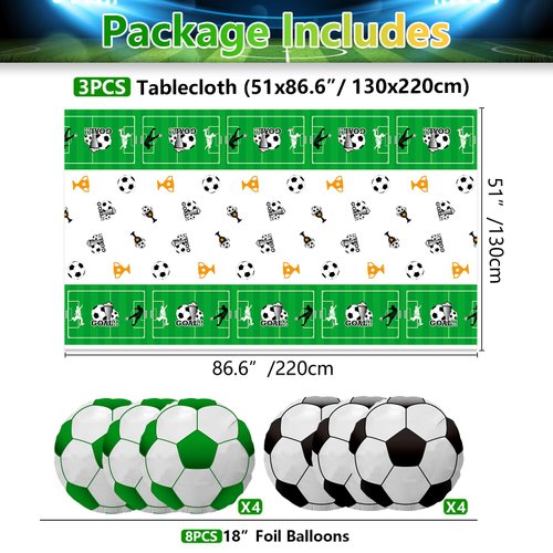 PIXHOTUL Soccer Party Decorations - 3 Pcs Rectangle Soccer Tablecloths, 8 Pcs Foil Soccer Balloons Soccer Field Disposable Table Cover for Sports Event Game Day Soccer Birthday Party Supplies