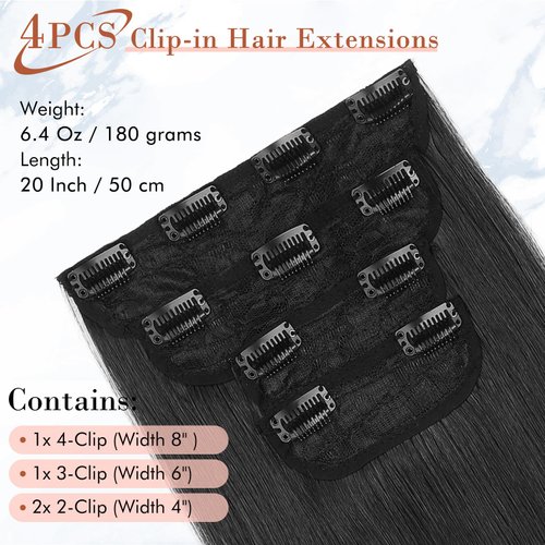 JWLFLOWXISS Clip in Hair Extensions, 4PCS 20" Long Hair Extensions Invisible Clip on Hairpieces Thick Hairpieces Soft Synthetic Hairpieces for Women