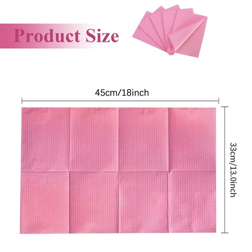 BUCICE 50Pcs Disposable Nail Art Table Towels 3 Ply Tissue Waterproof Lap Cloths 13" x 18" Waterproof Dental Bibs for Patients - Dentist or Medical Tray Cover and Nail Table Cover Supplies, Pink
