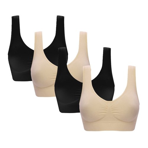 Vermilion Bird Women's 4 Pack Seamless Comfortable Sports Bra with Removable Pads Black*2 Beige*2 L