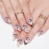 GLAMERMAID Nude White Press on Nails Medium Black French Tip, Gothic Short Fake Nails Almond, Acrylic False Nail Kits with Glitter Snake Design, Stick Glue on Nails Sets, Round Oval Nails for Women
