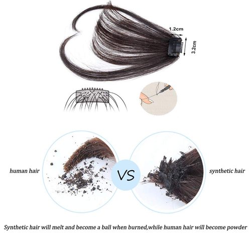 HIKYUU Darkest Black Human Hair Bangs - Thin and Neat Clip-in Temple Hair Extensions for Women - Stylish Fashion Accessory