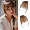 BUPPLER Clip in Bangs 100% Real Human Hair Pieces Medium Brown Fake Bangs Hair Clip on bangs for women Faux Bangs Clip in Hair Extensions with Hair Roller for Daily Wear(4.5 * 6 Inch, Medium Brown)