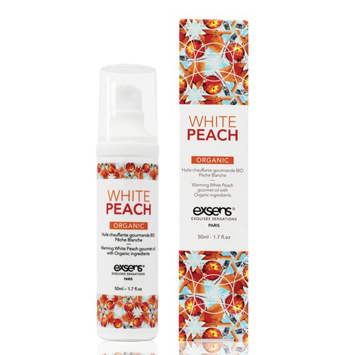 Exsens Organic White Peach Warming Massage Oil, All Natural, Paraben-Free Formula for Individuals and Couples, Edible and Body Safe, 1.7 fl oz, 1 Count