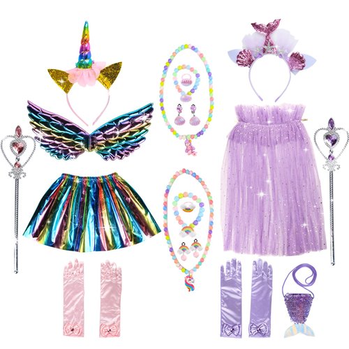 Princess Dress Up for Girls 4-6, Mermaid Ariel Unicorn Costume for Girls, Little Girl Mermaid Unicorn Princess Dress Up, Christmas Gifts for Girl 3 4 5 6 7