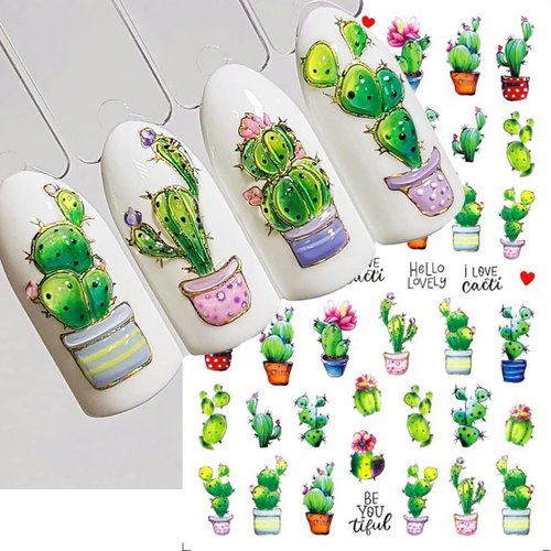 5 PCS Flowers Nail Art Stickers Decals Mushroom Cactus Leaf Design Stickers Self Adhesive Decals Floral Watercolor Nail Decals for Girls Women Nail Stickers Nail Art Supplies DIY Manicure Decoration