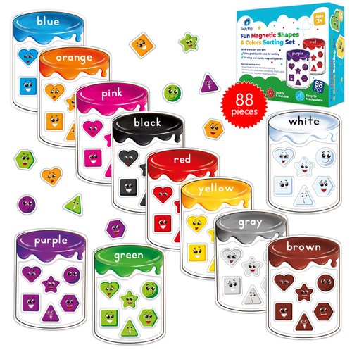 Simply magic 88 PCS Magnetic Color Sorting Set - Shapes & Colors Sorting Magnets for Fridge, Whiteboard, Magnetic Shapes & Color Sorting Toys for Toddlers, Color Matching, Recognition, Sorting