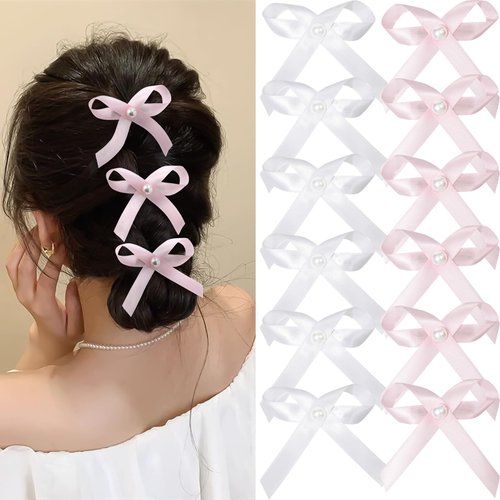12 Pieces Hair Bow Clips for Women - Hair Ribbon for Women Hair Bow for Girls Mini Hair Clips Acc...