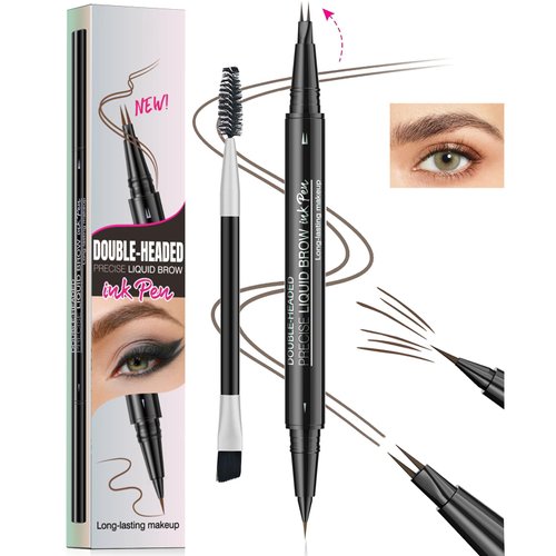 2024 Upgrade 3D Microblading Eyebrow Pencil Contouring Pen, Dual-Ended Forked Tip Eyebrow Pencil with Brush, Magic Microblading Eyebrow Pencil, Waterproof and Sweat-proof wild Eyebrow Pen (02# Brown)