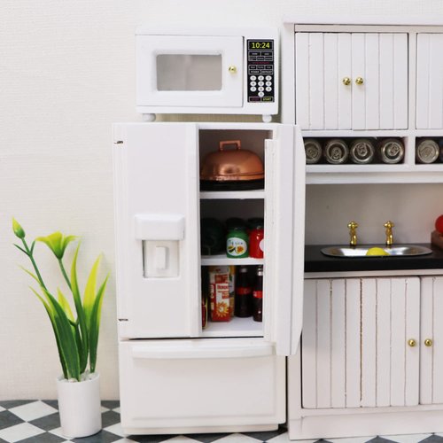 Miniature Dollhouse Fridge 1:12 Furniture Decoration Accessories Mini Refrigerator Kitchen Living Room Scene Model Ornaments (White)