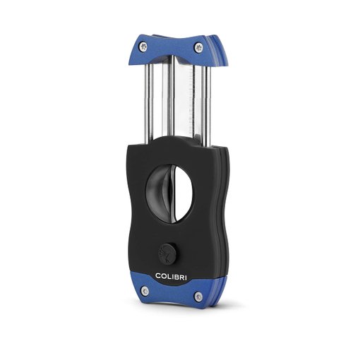 Colibri Premium V-Cut Cigar Cutter - Ergonomic Stainless Steel Spring-Loaded Blade, Ideal for up to 60+ Ring Gauge - Gift for Cigar Enthusiasts (Blue)
