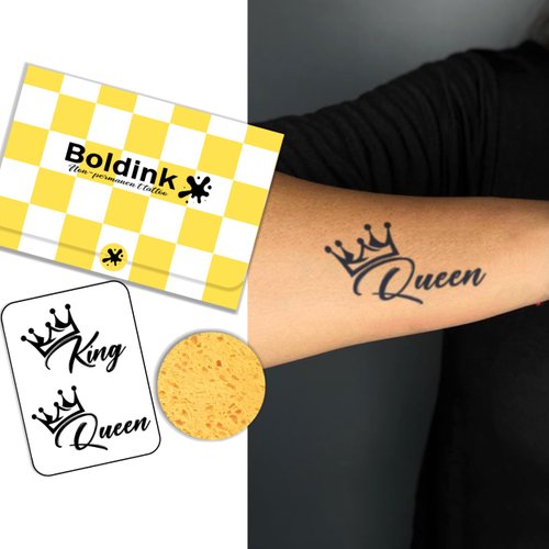 Boldink Semi-permanent tattoos, realistic fake tattoos, last 7-15 days, waterproof non-reflective temporary tattoo stickers, cruelty-free, uniquely designed exquisite packaging（King and Queen）