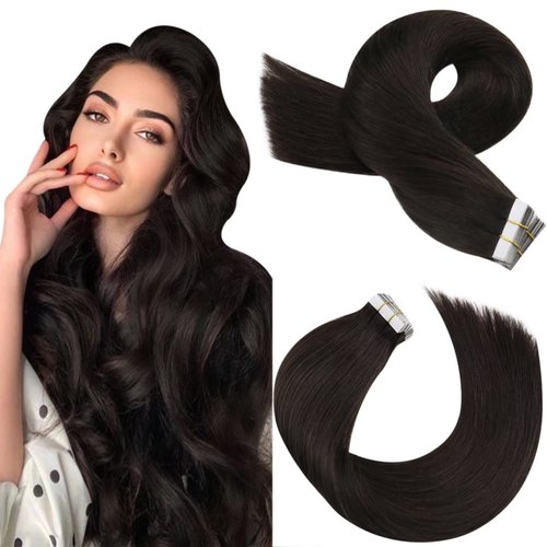 Moresoo Tape in Hair Extensions Brown Human Hair Tape in Extensions 24 Inch Real Hair Extensions Glue in Human Hair Invisible Hair Extensions Tape in Remy Human Hair #2 20pcs 50g