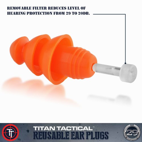 Titan Tactical Eyes + Ear Protection Kit w/ 29NRR Reusable Shooting Ear Plugs + Mil-Spec Clear Range Ballistic Glasses (for Normal + Small Ear Canals)