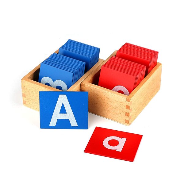 YHZAN Montessori Sandpaper Letters Toys for Toddlers Small & Capital 2pc Wooden Box Set Early Childhood Education Material