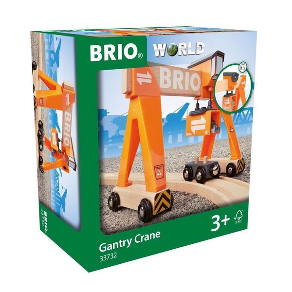 BRIO Gantry Crane - Authentic Railway Toy | Functioning Sliding Cabin | Wooden Track Compatible | FSC-Certified Beech Wood Construction