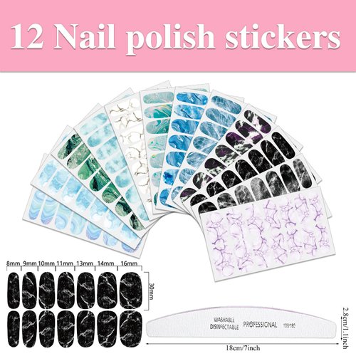 WOKOTO 12 Sheets 168 Pcs Marble Nail Stickers Full Nail Wraps Gradient Nail Wraps For Women Nail Polish Strips Stick On Nail Polish Stickers For Nails Gel Nail Stickers For Nails Strips Gel Nail Wraps