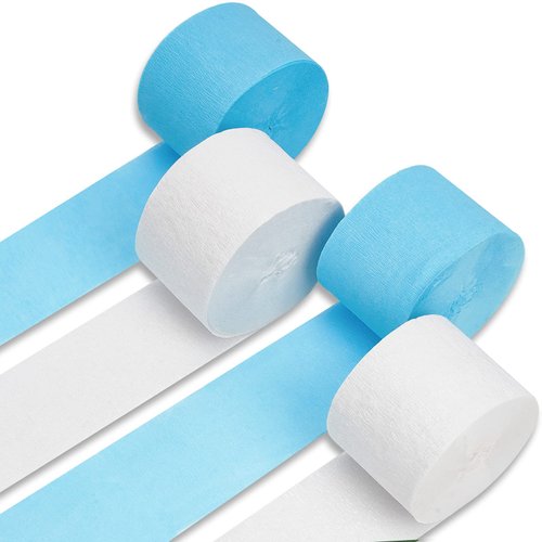 PartyWoo Crepe Paper Streamers 4 Rolls 328ft, Pack of Blue and White Crepe Paper for Party Decorations, Wedding Decorations, Birthday Decorations, Baby Shower Decorations (1.8 Inch x 82 Ft/Roll)