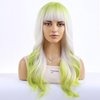 MAGQOO Green Wig for Women Girls Matcha Green Blonde Ombre Wig Long Wavy Green Ombre Blonde Wig with Bangs Synthetic Heat Resistant Halloween Cosplay Costume