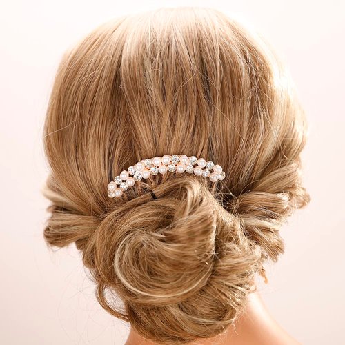 Aimimier Pearl Crystal French Hair Combs Vintage Rhinestone Long Teeth Hair Pins Dainty Hair Pieces Bridal Wedding Hair Accessories for Women and Girls(Style 3)