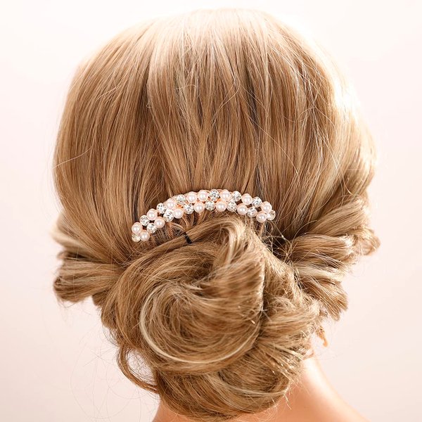 Aimimier Pearl Crystal French Hair Combs Vintage Rhinestone Long Teeth Hair Pins Dainty Hair Pieces Bridal Wedding Hair Accessories for Women and Girls(Style 3)