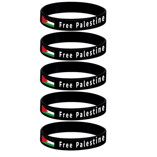 SWIMLANCE 5 Pcs Free Palestine Bracelet Palestine Gaza Flag Arabic Freedom For Palestinians Support Palestine Silicone Wristbands For Men Women
