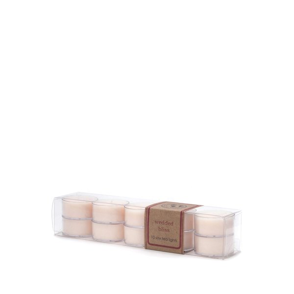 Eco Candle Co. Tea Light Candles, Wedded Bliss, 10-Pack - Scents of Strawberries, Champagne, Lily of The Valley, & Apple Cider - Recyclable Plastic Cups, 100% Soy Wax, No Lead, Hand Made, 6 oz. Each