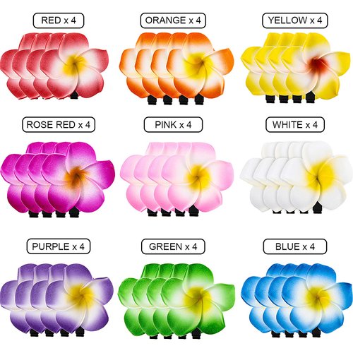 36 Pieces Plumeria Flower Hair Clips Hawaiian Foam Flower Clips Frangipani Artificial Clips for Bridal Wedding Luau Beach Tropical Vacation Party Hair Decorations(5 cm/ 1.97 inch)