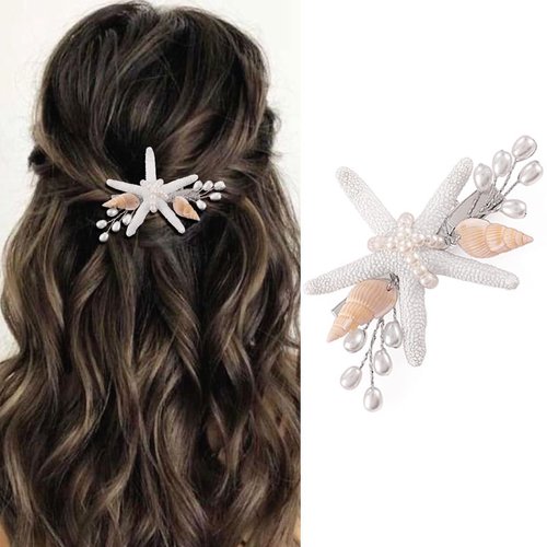 Casdre Starfish Hair Clip Silver Pearl Bridal Hair Piece Bride Wedding Hair Barrette Shell Beach ...