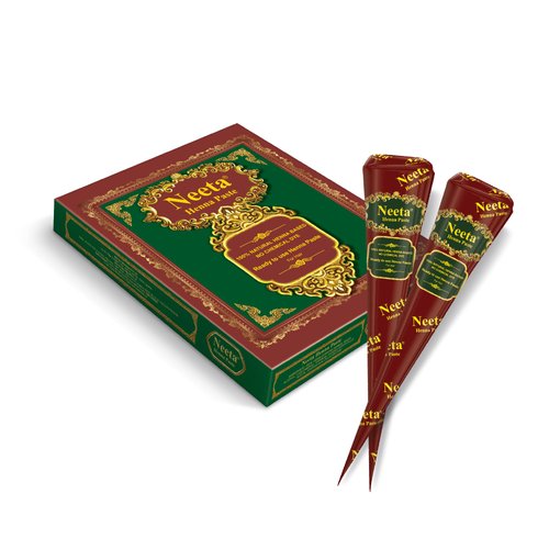 Neeta 12 Pack Ready to Use Henna Paste Hair Dye Cones Reddish Brown Color tubes color for women Perfect for Spot hair coloring, Long-lasting and Cruelty-Free