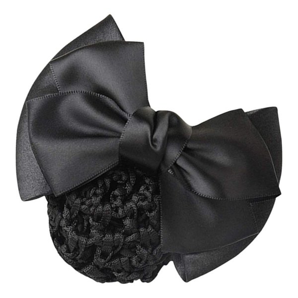 Black Women's Pro Bow Barrette Hair Clip, Hair Snood Net Barrette Mesh Clip Elastic Butterfly Bun Bow Headdress for Lady Women Dance Office