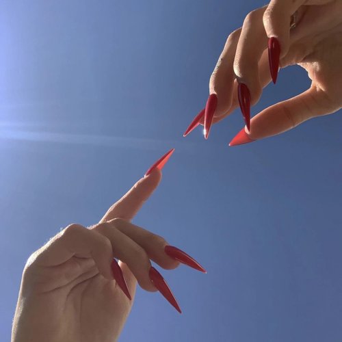 MERVF Stiletto Press on Nails Long Fake Nails All Red Almond Glue on Nails Solid Color Acrylic Nails Press ons Artificial False Nails 24pcs Glossy