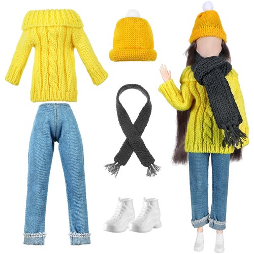 Geyoga Winter 11.5 Inch Doll Clothes Girl Doll Accessories Winter Doll Outfits Set Including Sweaters, Denim Pants, Hats, Scarves, Shoes for 11.5 Inch Girl Doll (Vibrant)