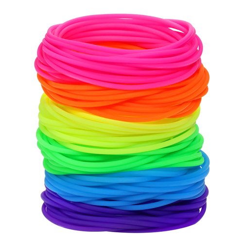 Penta Angel Silicone Jelly Hair Tie Bracelet Penta Angel 30Pcs Adult Size Retro Solid Neon 80s St...