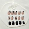 Press on Nails Short Square Fake Nails Black White French Tip Acrylic Nails with Black Leaves and Polka Dots Designs Glitter Full Cover Glossy Black False Nails Stick on Nails for Women 24Pcs