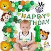 Jungle Theme Balloon Arch Kit for 1 Year Old Baby Boy Girl, Green Happy Birthday Banner Balloons Garland, Safari Shower Party Supplies Decorations 105pcs Wild Jungle Theme Party Supply Animal Balloon