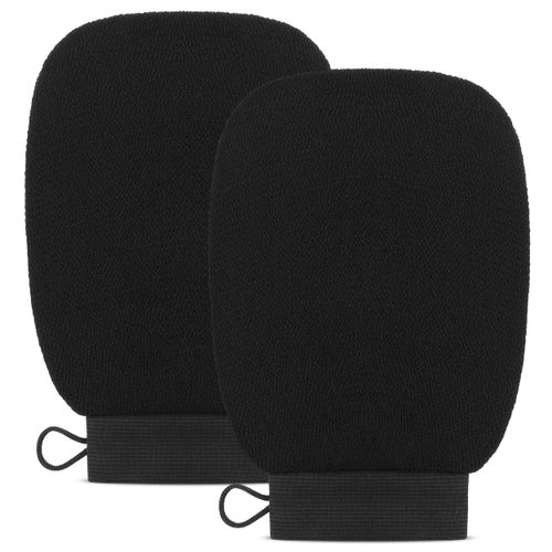 Clarial Exfoliating Body Scrub for Bath and Shower Use - Face Scrubber and Body Exfoliator Mitt, Dead Skin Remover - Exfoliating Glove Shower Scrub for Men and Women - Pair All Black