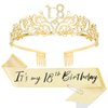 CIEHER 18th Birthday Crown and Sash + Pearl Pin Set, Gold 18th Birthday Decorations for Girls 18th Birthday Gifts 18th Birthday Sash and Tiara