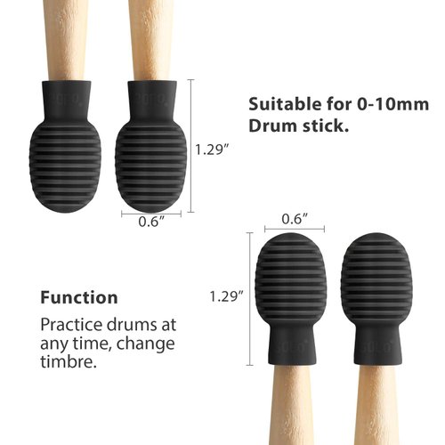 4 Pieces Drum Mute Drum Dampener Silicone Drumstick Silent Practice Tips Percussion Accessory Mute Replacement Musical Instruments Accessory (Black,Grid)