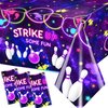 Peghoqu Bowling Birthday Supplies Tablecloth 3Pcs Let's Strike Up Some Fun Bowling Party Decorations Rainbow Neon Glow Girls Birthday Party Favors Disposable Plastic Table Cover